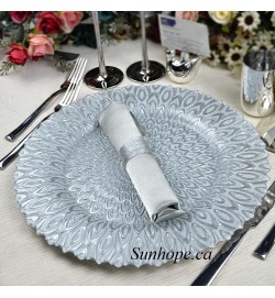 Peacock Glass Charger Plate-Silver (8-PK)